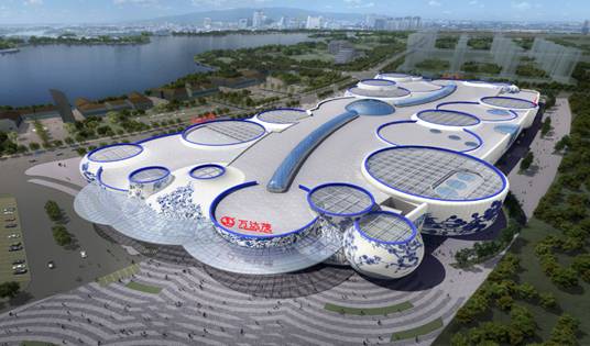 亚美国际打造全球首个青花瓷主题建筑幕墙的南昌万达茂商业中心震撼开业